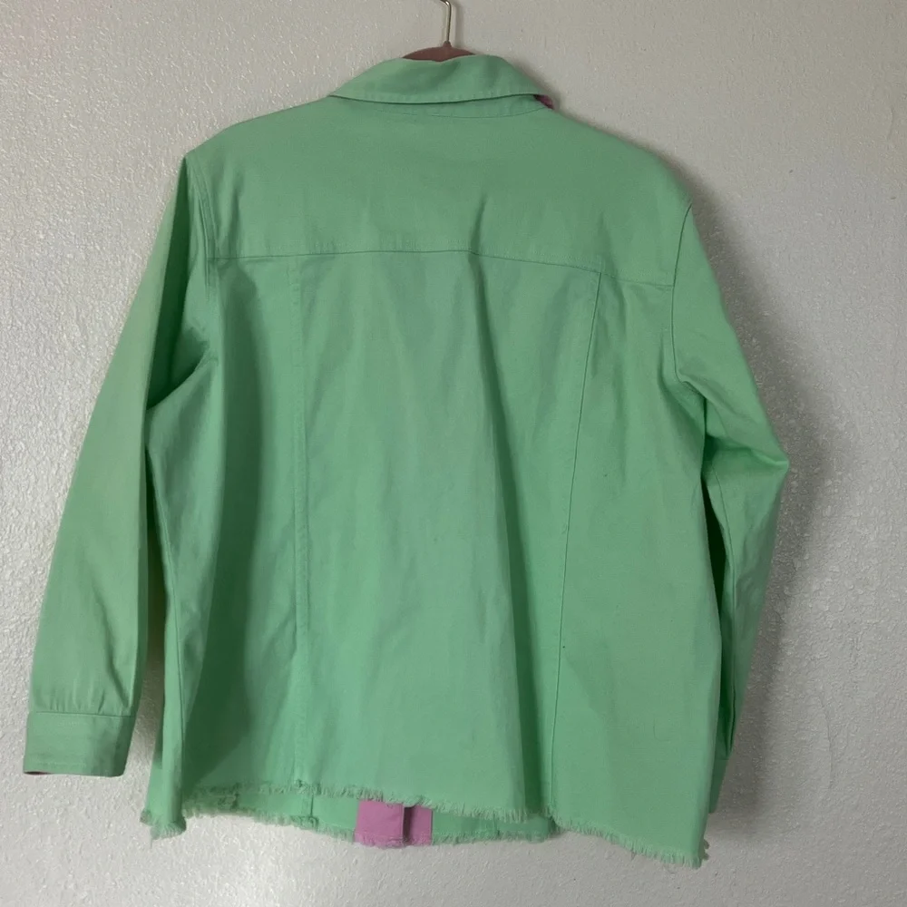 Quacker Factory Rhinestone Button Spring Green Jacket, 1X - Picture 7 of 7